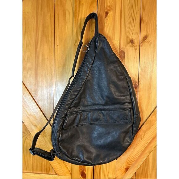 AmeriBag LEATHER Healthy Back Bag Back Pack Sling Shoulder Bag Med 19” BLACK - Picture 1 of 14